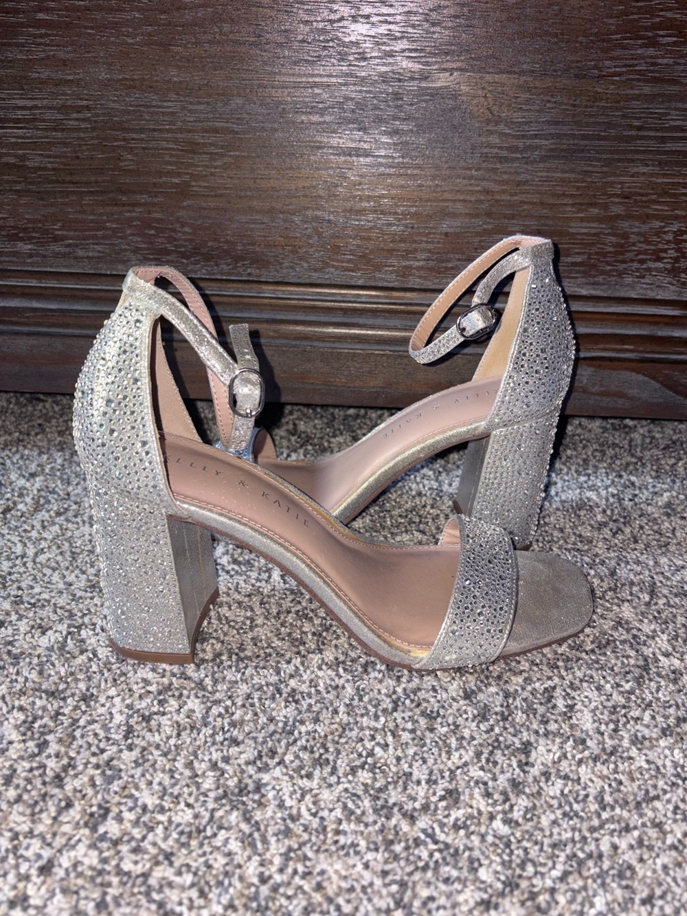 Kelly & Katie Silver Rhinestone Block Heel Sandals